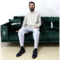 Erkek Şalvarı Keten Kumaş Gri Renkli